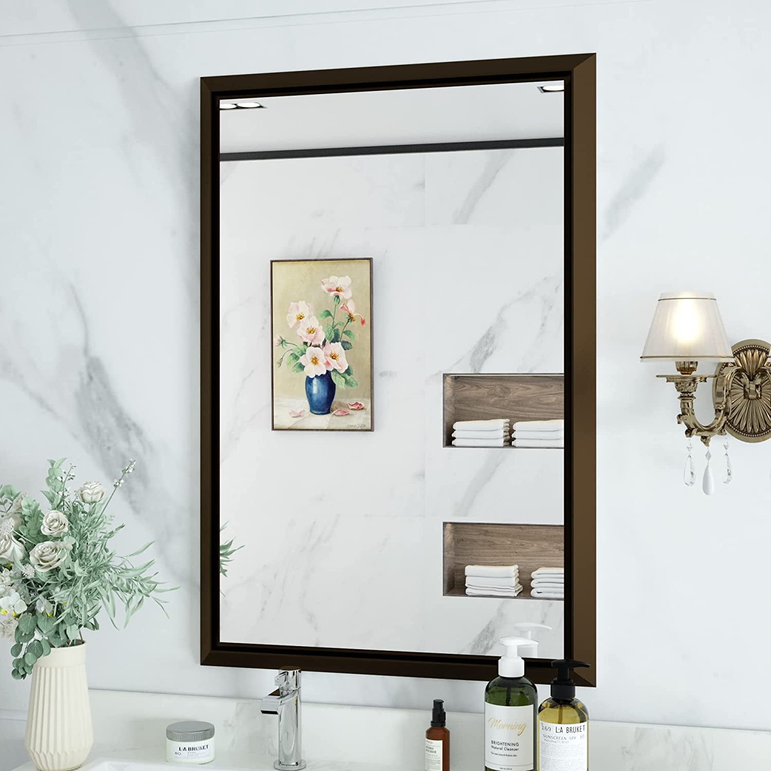36x24 Inch Bathroom Vanity Mirrors, Bronze Matte Bathroom Mirror for