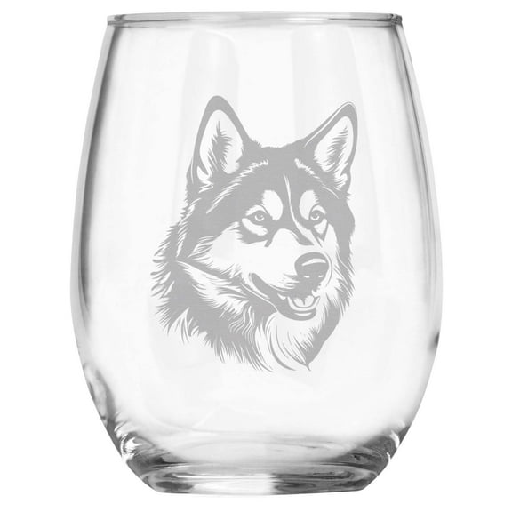 Siberian Husky Breed Themed Engraved Stemless Wine Glass, Unique Pet Gift for Husky Mom/Dad, Dog Lover Gifts for Her/Him
