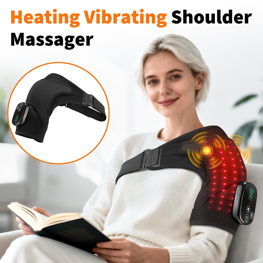 Cordless Red Light Therapy for Shoulder with Heat Massage, Portable Heated Shoulder Brace Wrap with 5000mAh Cord-Free Controller, Improve Joint Muscle