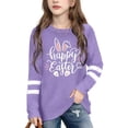 thumbnail image 2 of JAJAHO Happy Easter Shirts For Girls Long Sleeve Graphic Tee Striped Soft Casual Crew Neck Loose Fit Letter T Shirt For Kids 3-14 Years Festival Comfortable Tops, 2 of 3