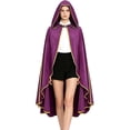 thumbnail image 2 of Halloween Medieval Hooded Cloak, Faux Suede Costume Cape with Gold Trim, Renaissance Cosplay Cloak for Halloween Parties, Masquerade Events and Stage Performances, Vintage Inspired Costume,Purple, 2 of 6