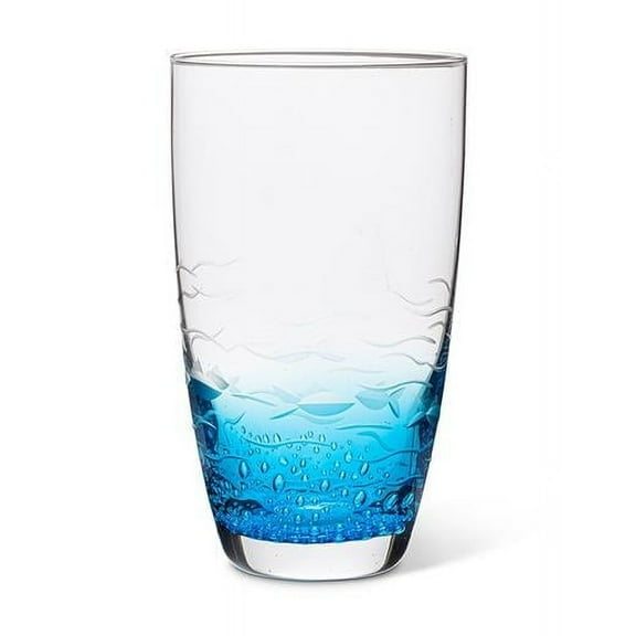 6 in. Fish Cut High Ball, Blue & Clear