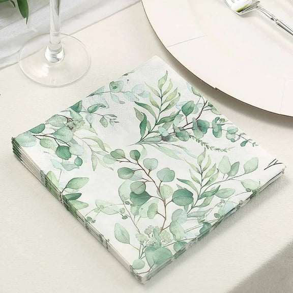 Balsa Circle 20 White 13x13" Dinner Paper Napkins Green Leaves Design Party Events Decorations Supplies