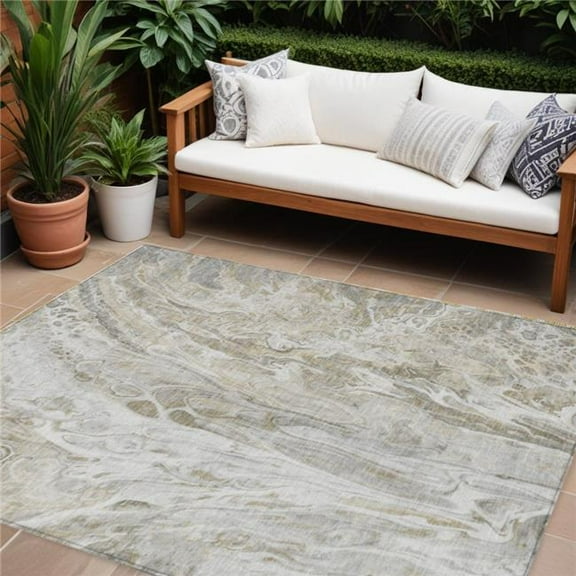 HomeRoots 577949 10 x 14 ft. Abstract Washable Indoor & Outdoor Rectangle Area Rug, Taupe, Beige & Ivory