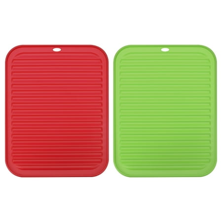 

Unique Bargains Silicone Dish Drying Mat Set Reusable Sink Drain Pad Heat Resistant Red Green 12 x 9 x 0.24 inch