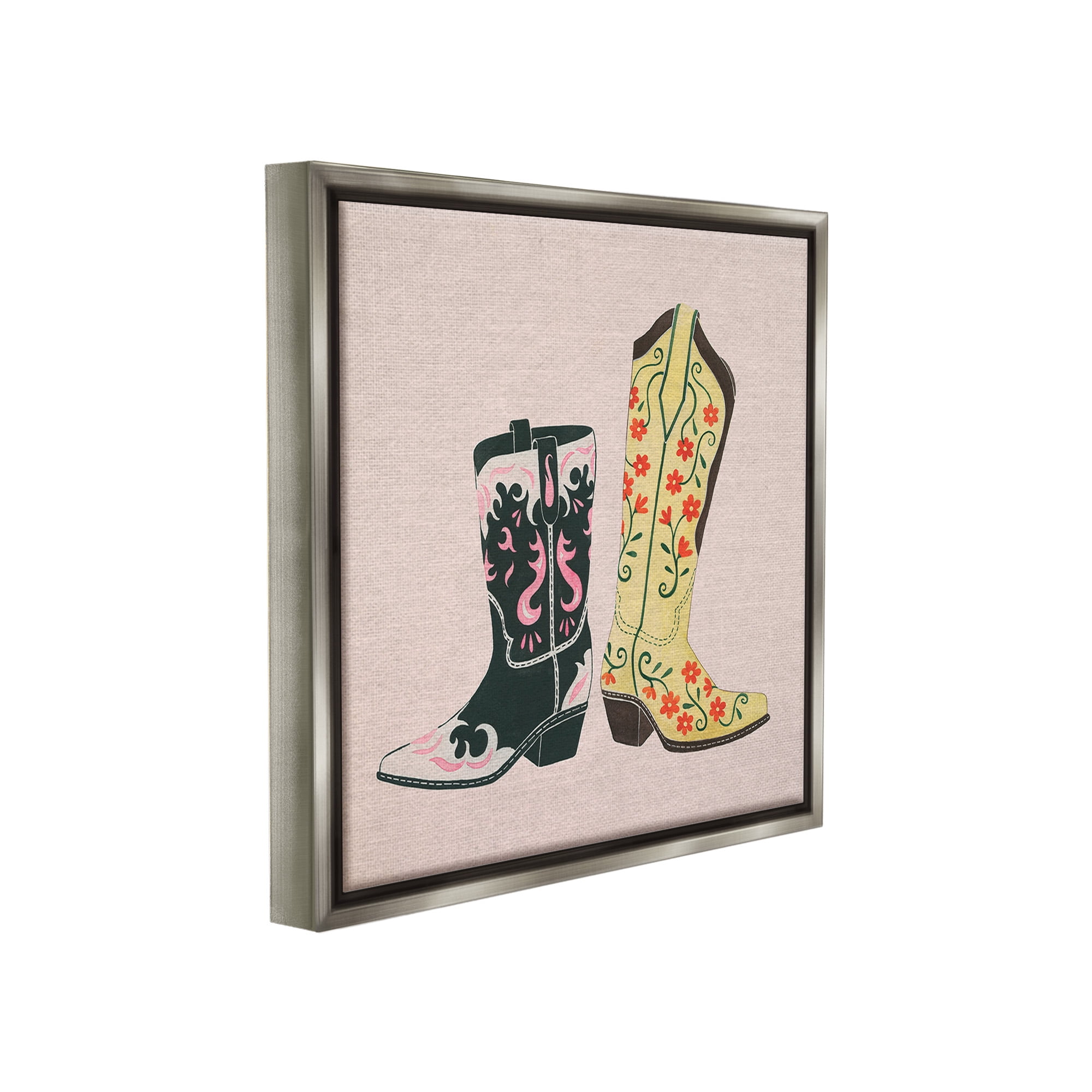 Stupell Industries Patterned Equestrian Boots Beauty & Fashion Painting Gray Floater Framed Canvas Art Print Wall Art, 25 x 25