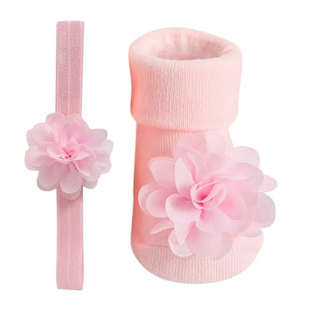 

Qiangong Toddler Socks Baby Socks Soft Non Slip Toddler Socks Lace Big Flower Toddler Socks With Flower Headwear 1-Pack Baby Socks 0-6 Months