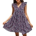 thumbnail image 1 of Gibobby Vestido corto casual para mujer Vestido sin mangas con estampado floral y cuello en V profundo para mujer de verano Vestidos sexy sin espalda con c(Morado,CH), 1 of 5