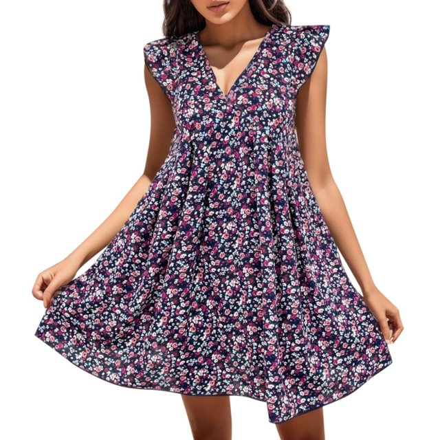 Gibobby Vestido corto casual para mujer Vestido sin mangas con estampado floral y cuello en V profundo para mujer de verano Vestidos sexy sin espalda con c(Morado,CH)