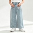 thumbnail image 2 of Generic Bow Print Jeans Toddler Girls Multipocket Denim Trousers Straight Leg Jeans/Preppy Cute Baggy Elastic Waist Pants, 2 of 6
