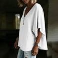 thumbnail image 4 of ZGRBOU Cotton Linen Shirts for Women Fasion V Neck Ruffled Half Sleeve Tops Summer Casual Loose Comfy Blouses, 4 of 6