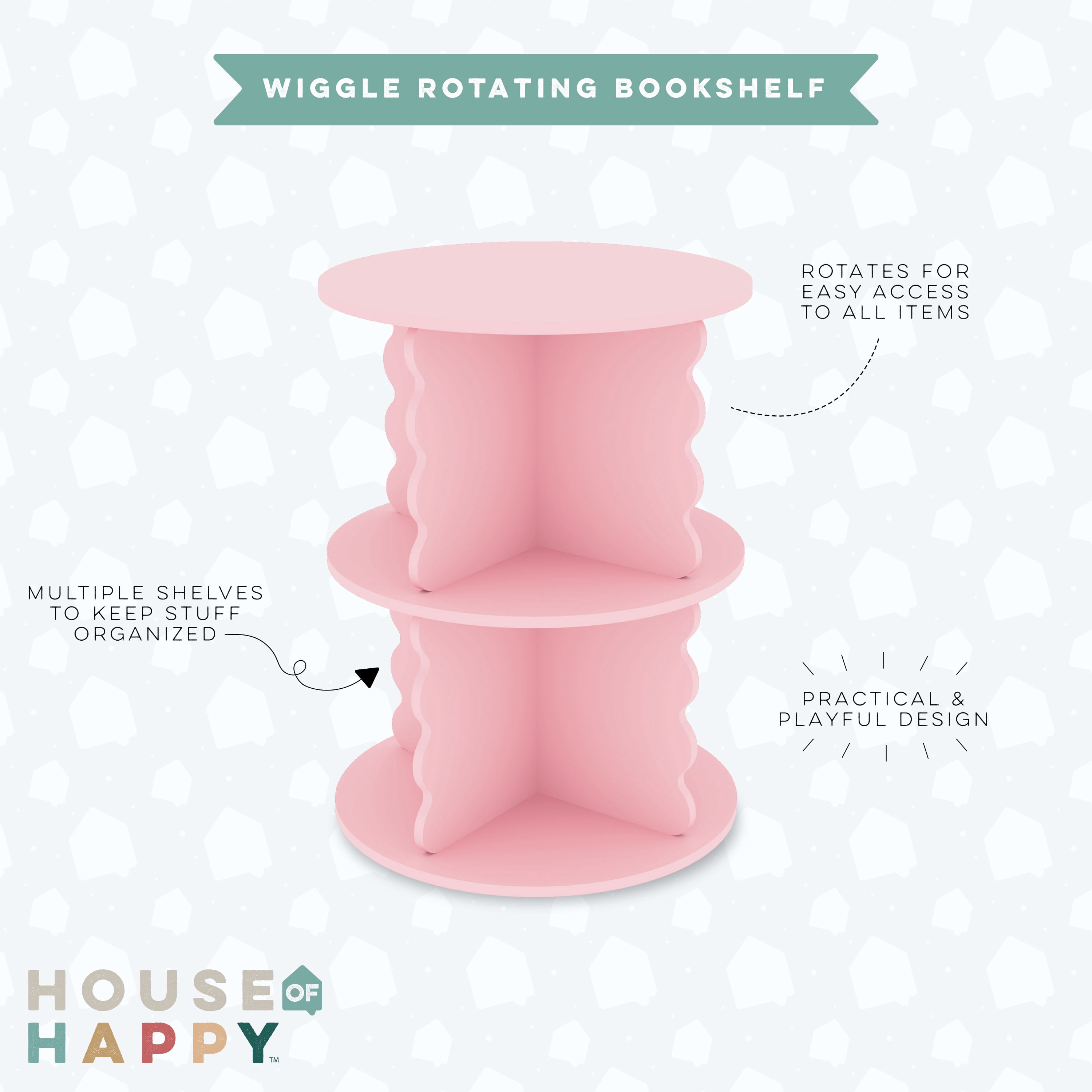 House of Happy Wiggle Rotating Bookshelf, Pink