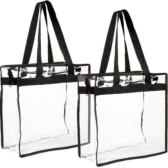 Grusce 2pcs Clear Tote Bags Large Capacity Transparent Shoulder Bag with Zipper Flexible Clear Lunch Bag Multipurpose Transparent Totes for Concerts Sporting Events Music Festivals Work School Gym