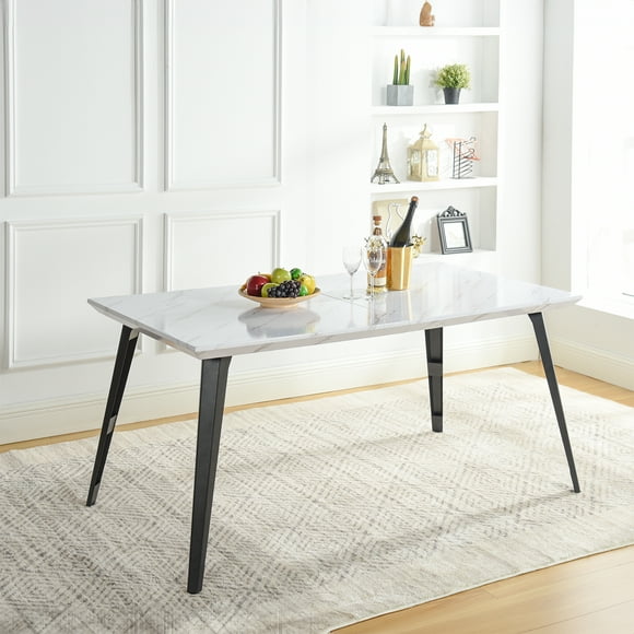 Modern 63" Marble White Dining Table by Maison Classique