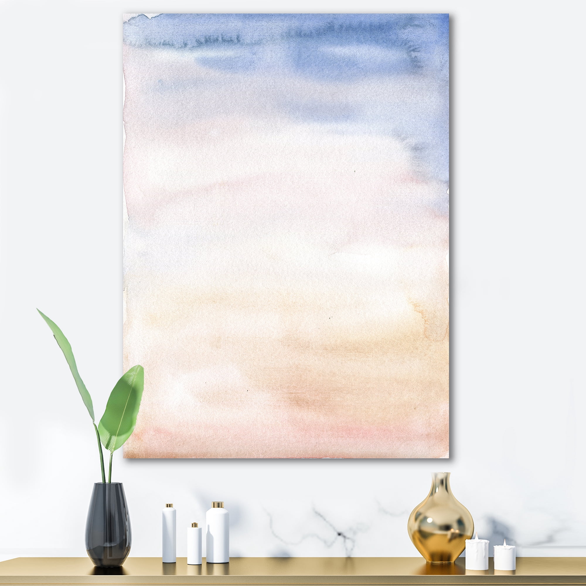 Designart ' Pastel Abstract With Pink Dark Blue and Beige Spots ' Modern Canvas Wall Art Print