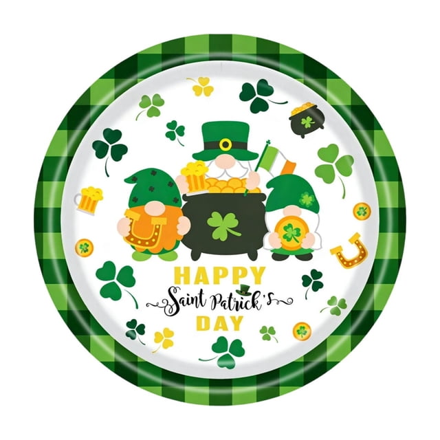St. Patrick's Day Decorations 9 Inch Clovers Themed Disposable Paper Plates 24 PCs for Party Birthday Baby Shower