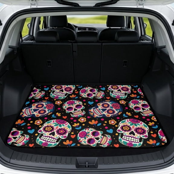 Yspwyqan Universal Car Trunk Mat 29" x 39", Sugar Skull Grip Base Season-Resistant Cargo Liner, Compatible with Most Sedans SUVs Wagons for Daily Commutes Trips