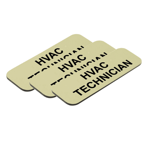 HVAC Technician 1 x 3" Name Tag/Badge, Brushed Gold, (3 Pack)