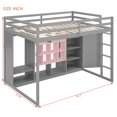 thumbnail image 5 of Full Size Wood Loft Bed with Wardrobe, Solid Wood Loft Bed Frame with Storage Shelves and Cabinet, Space Saving Design, for Bedroom, Dorm, Pink+Grey, 5 of 9