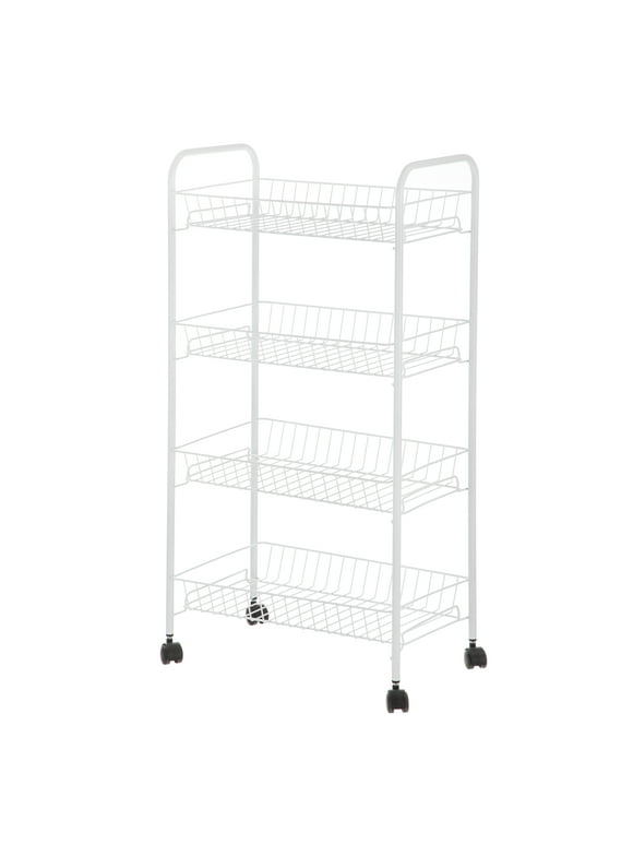 Mainstays 4-Shelf Steel Laundry Cart with Caster Wheels, White, Adult, Senior and Teen Age Groups