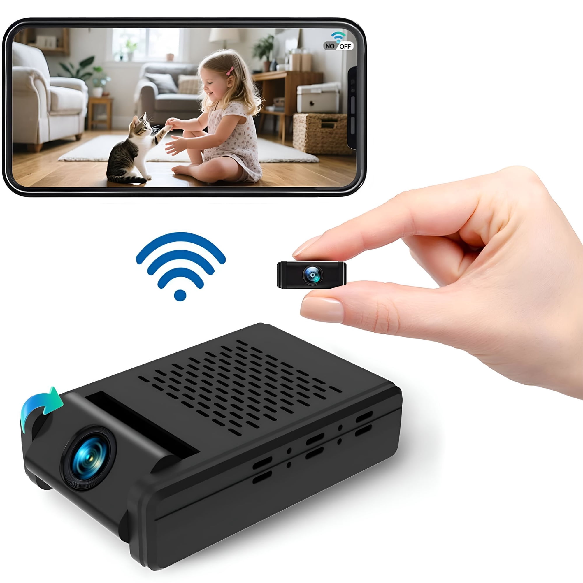GJX Mini Security Camera,Hidden Camera,Nanny Cam with 180°Rotating Lens,Free 1-Year Cloud Storage,4K Wifi Wireless Surveillance,Motion Detection,Auto Night Vision for Monitoring Access Control