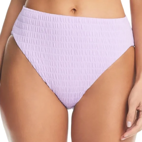 Bar III Women's Pucker Up Textured High Rise Bikini Bottom Lavender Haze L