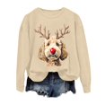 thumbnail image 4 of Wang6 Womens Plus Size Graphic Sweatshirts Trendy Xmas Cute Dog Printed Crew Neck No Hood Pullovers Causal Long Sleeve Loose Fit Tops Shirts Khaki L, 4 of 4
