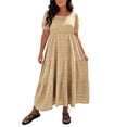 thumbnail image 2 of DYTTDG Plus Size Women's Tiered Maxi Dress | Square Neck Puff Short Sleeve Empire Waist Flowy Summer Dress, Casual Midi to Maxi Length Dress, 2 of 8