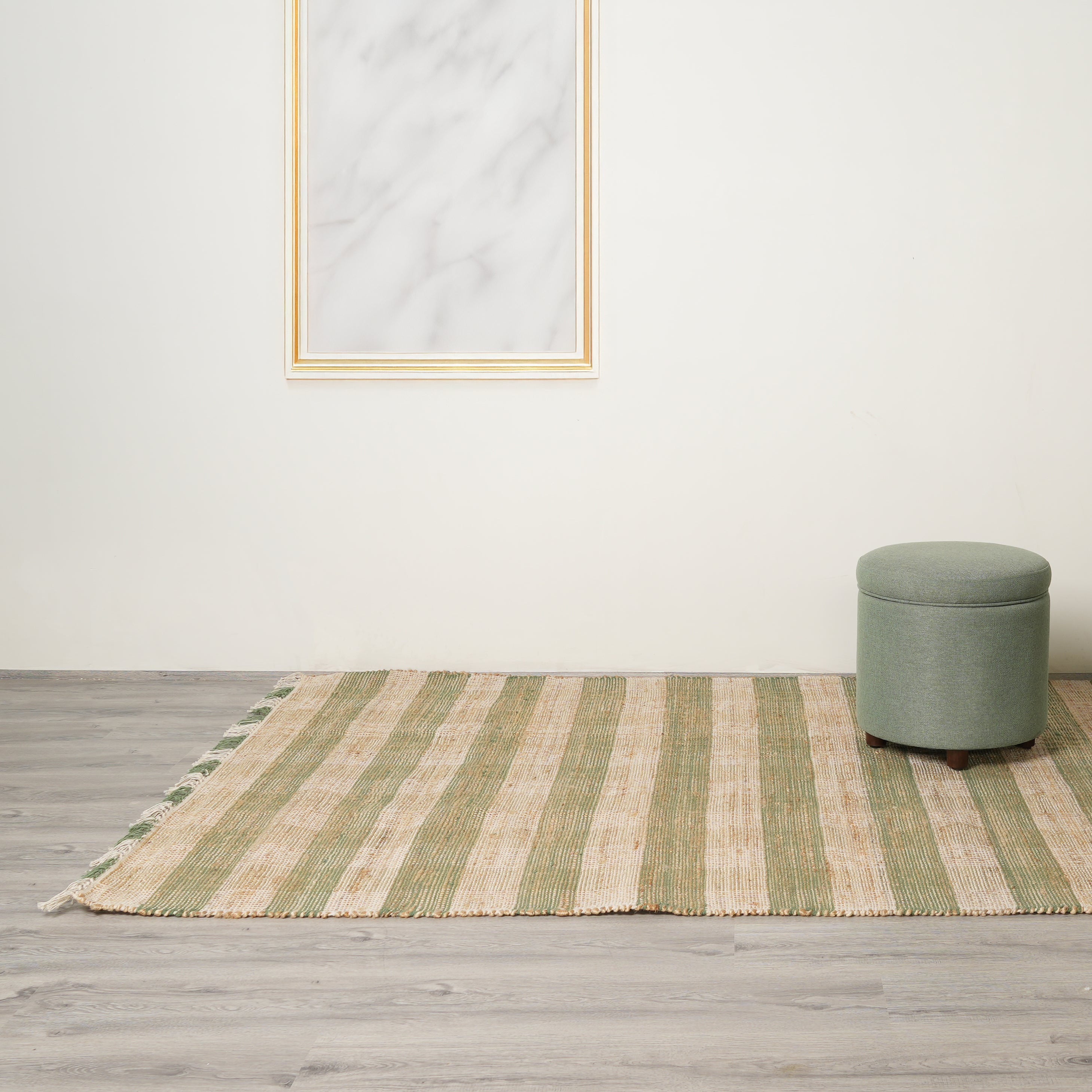 Expobazaar Artisan Hand Woven Jute & Cotton Green Plaid Rug | 5X7 ft | Eco-Friendly | Modern Home Décor | Comfortable & Stylish