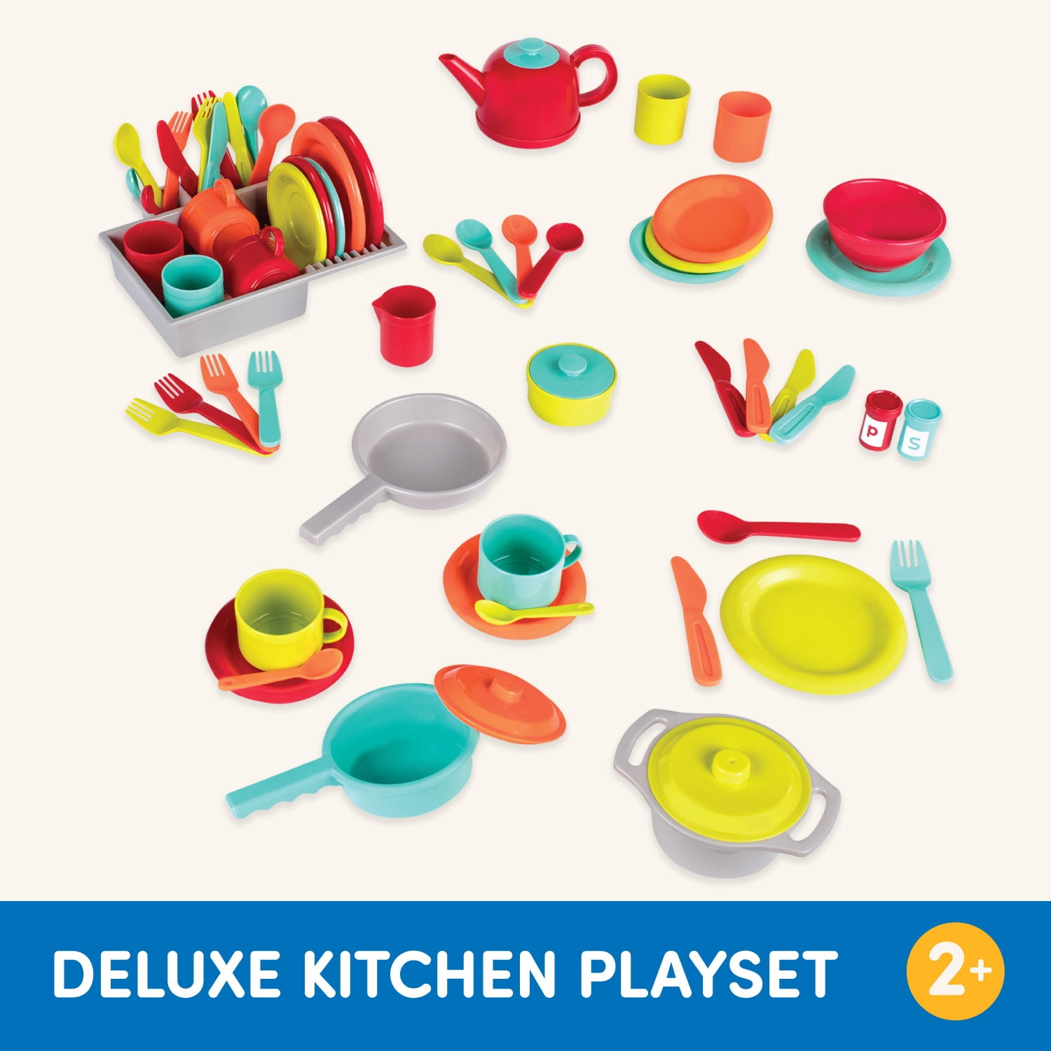 Battat Deluxe Kitchen Plastic Playset Pretend Play Cooking & Baking Accessories for 2 Years +