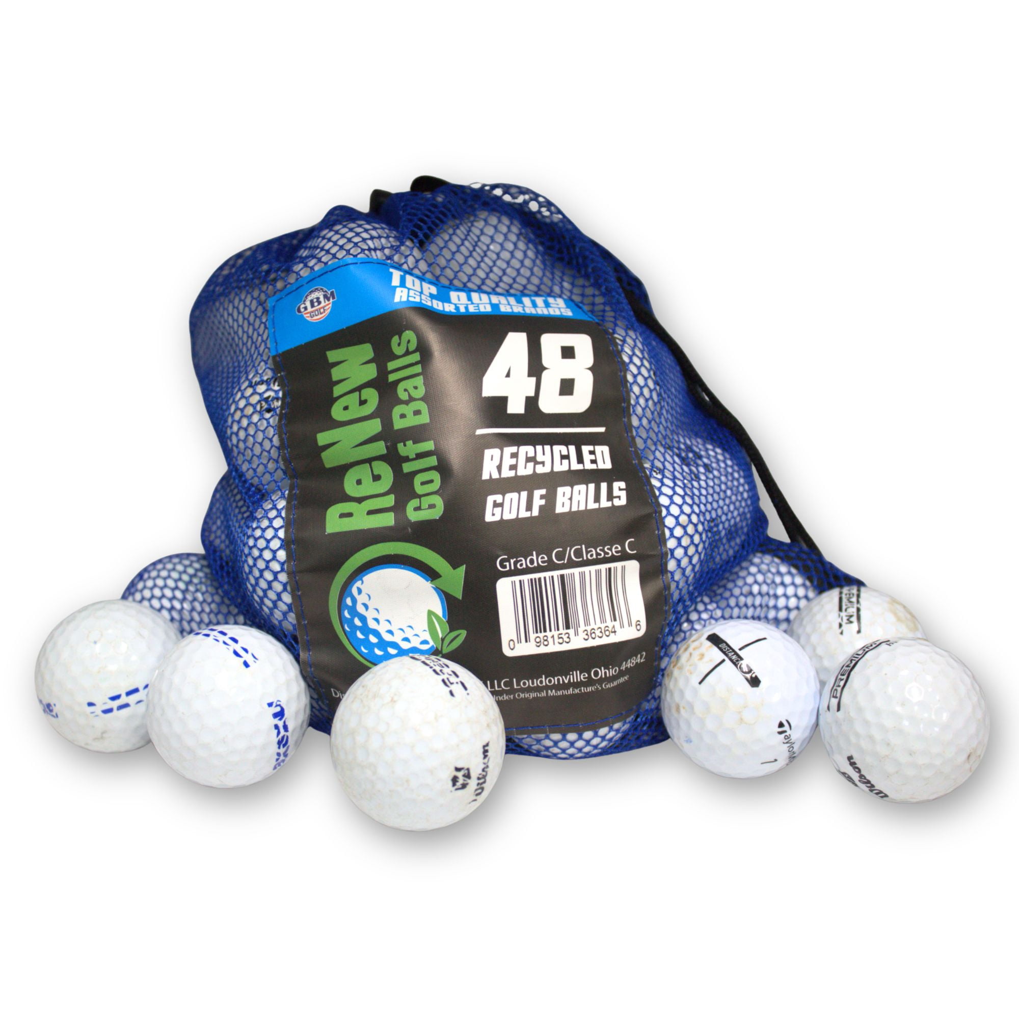 (4 pack) Mixed Brand Golf Balls – 48 Pack – Mesh Storage Bag by GBM Golf
