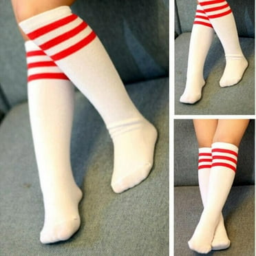 Kids Child Cotton Three Stripes Sport Soccer Team Socks Uniform Tube Cute Knee High Stocking for Boys Girls 1Pair