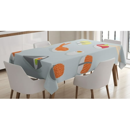 - Sushi Tablecloth, Oriental Asian Snacks as Nigiri Maki and Tobiko Rolls in the Style of Flat Design, Rectangular Table Cover for Dining Room Kitchen, 60 X 84 Inches, Multicolor, by Ambesonne