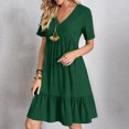 thumbnail image 2 of Casual Dresses for Women Summer 2025 Trendy Short Sleeve V Neck A Line Pleated Ruffle Flowy Loose Midi Beach Dress, 2 of 8