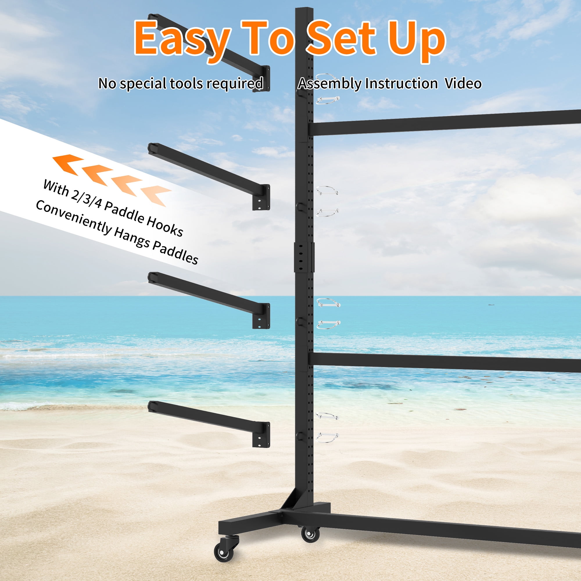 Alvantor Kayak Storage Rack, 4 Layer Metal Adjustable Stand with Wheels for Kayak, Canoe, SUP & Surfboard, 45.9"*29"*80" Black