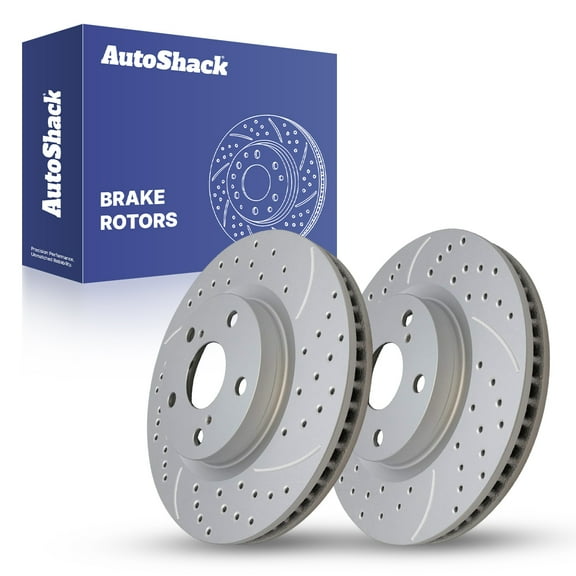 AutoShack Front Vented Drilled & Slotted Coated Brake Rotors Silver Matte Finish 2-PC Set Replacement for 2007-2017 Toyota Camry 2006-2018 Toyota RAV4 2007-2018 Lexus ES350 TurboGuard 11.65" (296 mm)