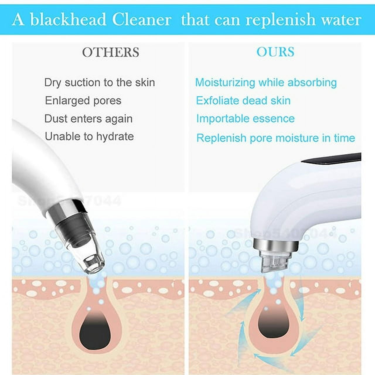 Blackhead Remover Pore Vacuum, with 6 Suction Heads Replaceable, Facial Cleaner Micro Bubble Beauty Instrument Electric Strong Suction Comedone Extractor Tool for Acne Removal Blackhead Sucker, White