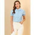 thumbnail image 3 of Blusa de algodón con volantes y cuello vuelto para mujer Azul claro XS, 3 of 6
