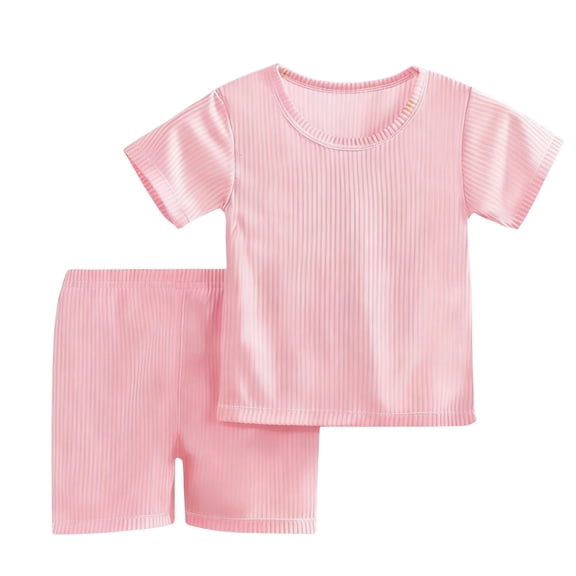 Diufon Kid's Lightweight Pajamas Set Short Sleeve Shorts Sleepwear Crew Neck Loungewear Solid Color Pj Set