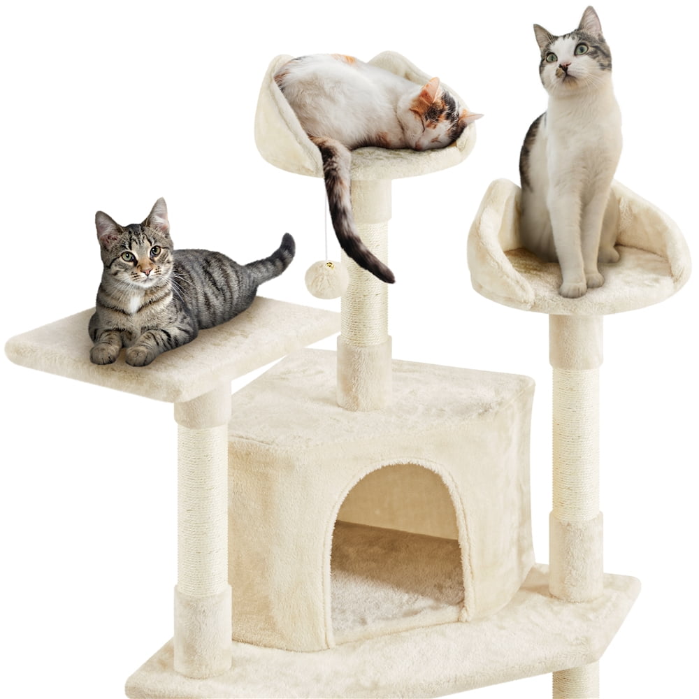 Yaheetech 79'' Multilevel Cat Tree Condo with Basket & Scratching Posts & Ramp, Beige