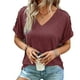 thumbnail image 1 of Camiseta de manga corta para mujer, blusa holgada informal de Color liso con botones en los hombros y cuello en V, blusa Borgoña 2XL, 1 of 6