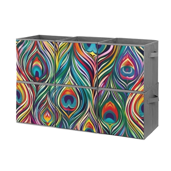 Collapsible Oxford Fabric Storage Cubes with Handles, Large Mid Foldable Oxford Cloth Bins Set of 2/6, Closet Organizers for Shelves Clothes Home Kitchen Toy - Colorful Peacock