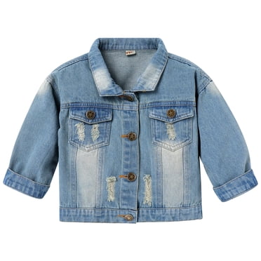 FYMNSI Toddler Fall Jacket Baby Jean Jacket Boys Girls Denim Jacket Cowboy Outerwear Shacket for Kids 6-12 Months Light Blue