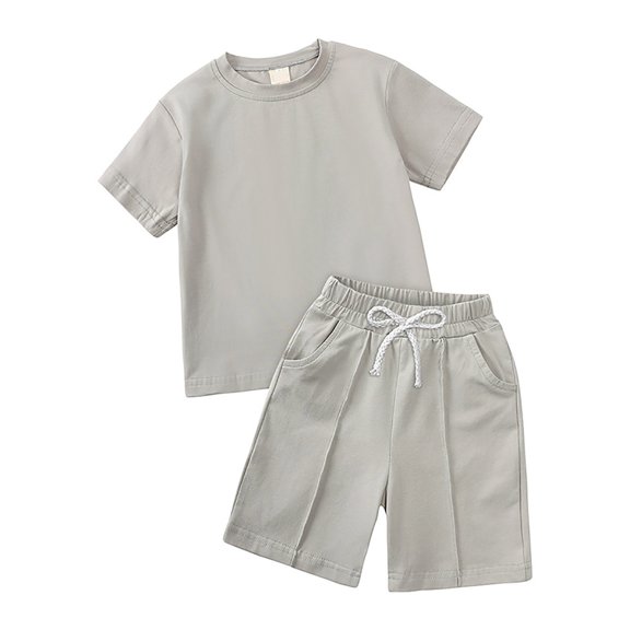 2DXuixsh 2Pcs Toddler Outfits Girl Summer Cotton Shirt Short Sets Comfortable Soft Breathable Short Sleeved Sweatshirt Pants Solid Color Boys Outfits Light Gray Size 4