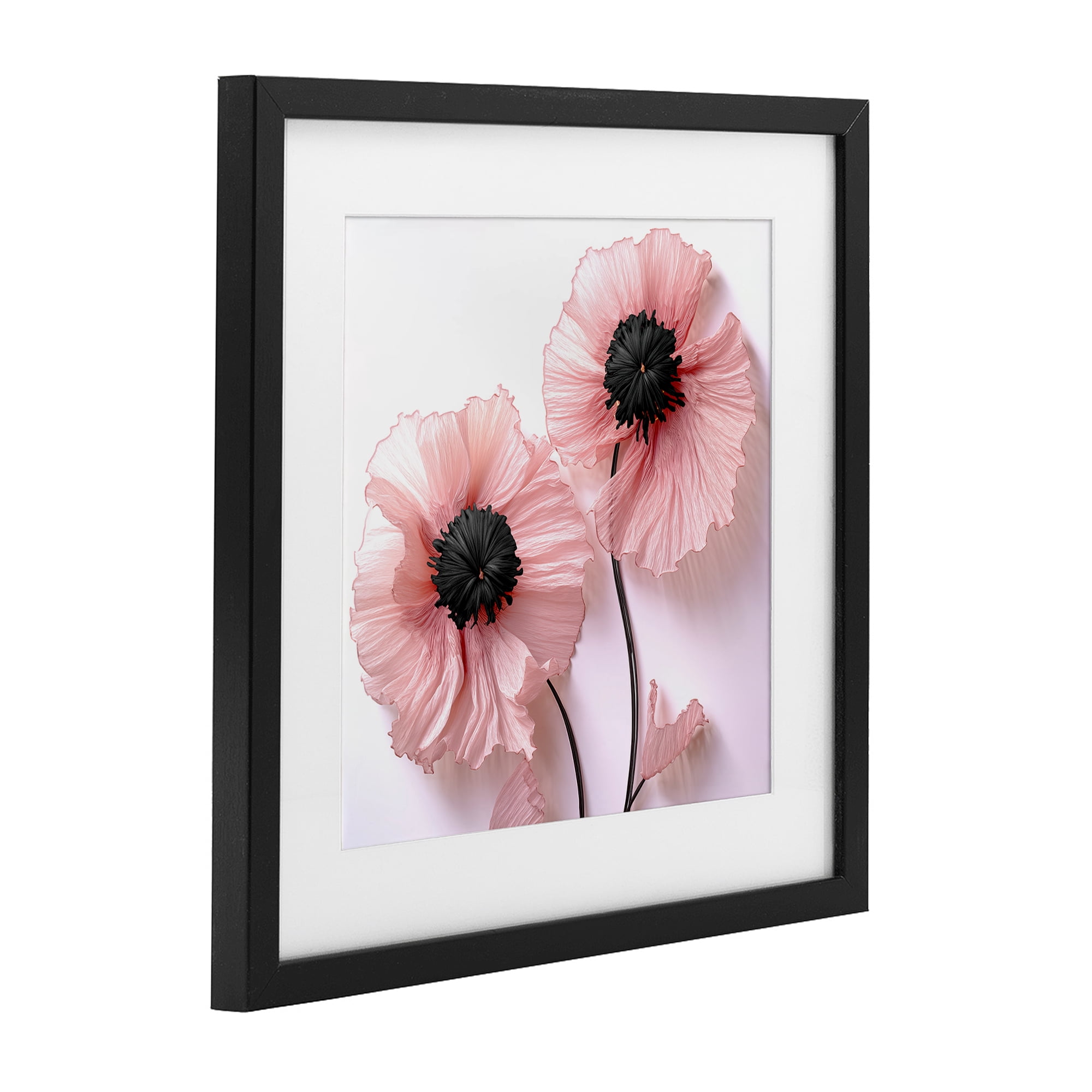 Properly Pink Poppies Black Framed Print Under Glass, design by Sasha