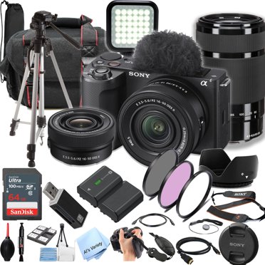 Sony ZV-E10 II Mirrorless Camera with 24.2 MP Mirrorless, 5x Digital Zoom, 16-50mm & 55-210mm Lenses, 64GB SD Card, Black, 1