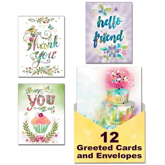 Leanin' Tree Sweetly Said Made In USA - 12 Pack of Greeted Notecards with Envelope, Cute Stationary Letter and Envelopes, Greeting Cards Assortment Box, Includes Birthday, Thank You, Thinking of You