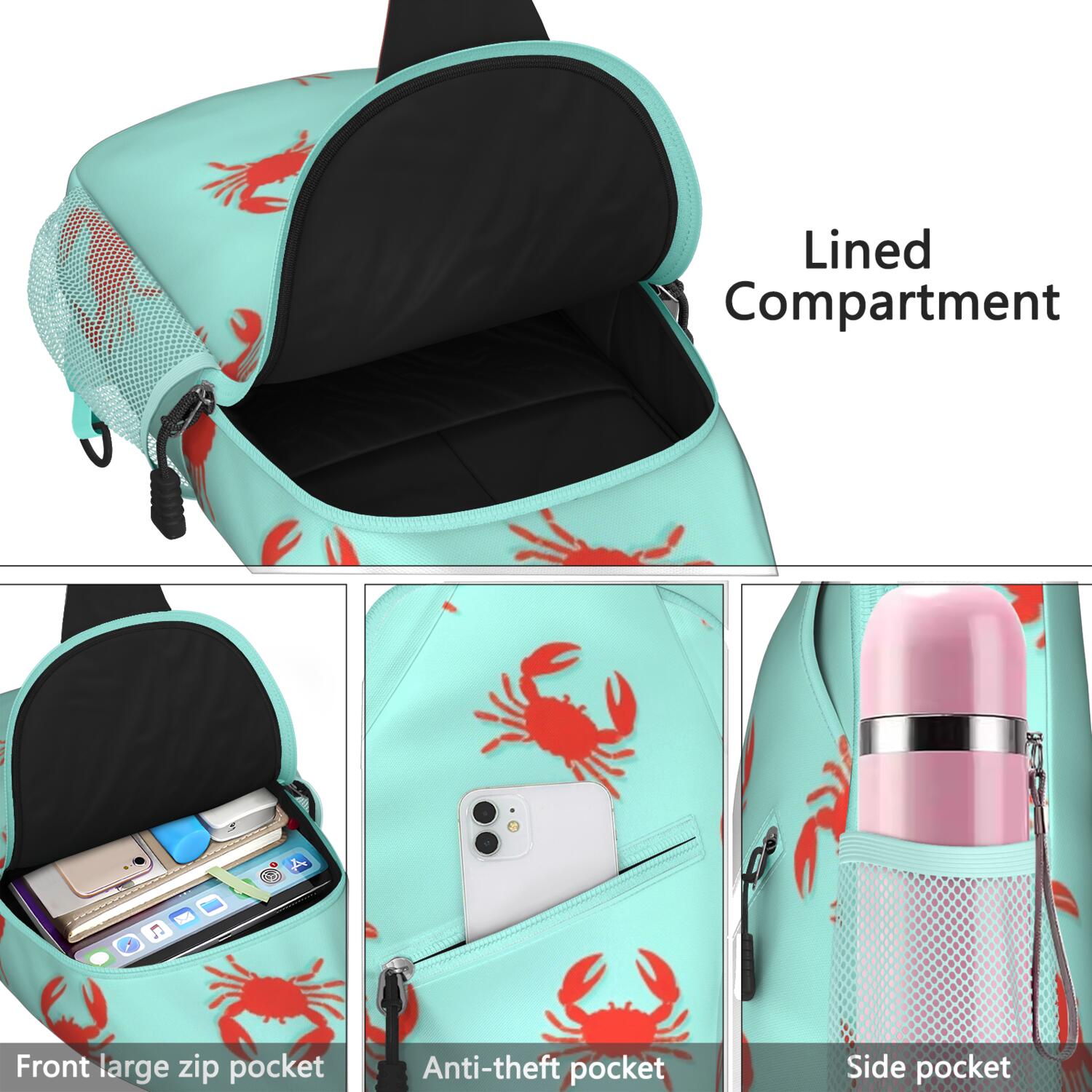 Sling Backpack Crossbody Shoulder BagTravel Sling Bag for Hiking Dating Gym Cycling Working Marine Adorable Crab
