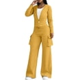 thumbnail image 7 of Qiopertar Women's Casual 2 Piece Outfit Long Sleeve Button Down Cardigan and Loose Wide Leg Cargo Pants with Pockets Tracksuit Set Lounge Travel Comfy Relaxed Oversized, Yellow M, 7 of 7