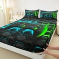 thumbnail image 3 of jejeloiu Gaming Twin Sheet Sets,Teen Video Game Twin Fitted Sheet,Green Blue Black Flat Sheet For Boys Girls,Super Cozy Bedroom Decoration,3pcs, 3 of 7